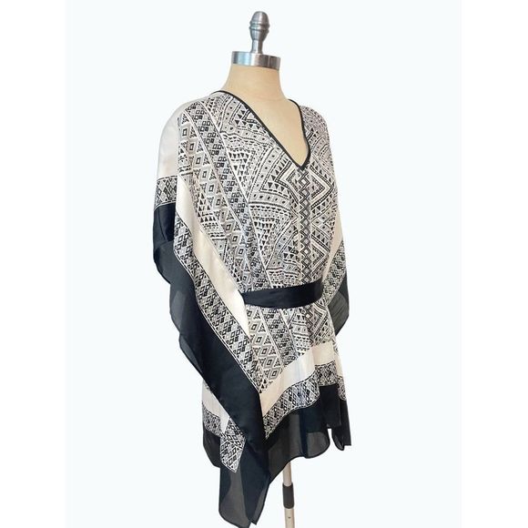 MICHAEL KORS Black White Kimono Sleeve Handkerchief Blouse Tunic S/M - Picture 2 of 5